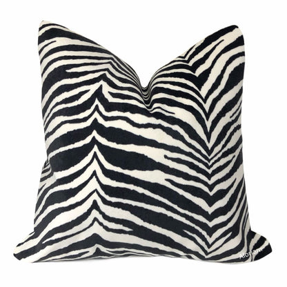 Zarah Black Cream Zebra Stripe Velvet Pillow Cover v - Aloriam