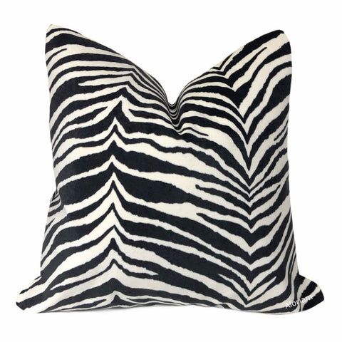 Zarah Black Cream Zebra Stripe Velvet Pillow Cover v - Aloriam