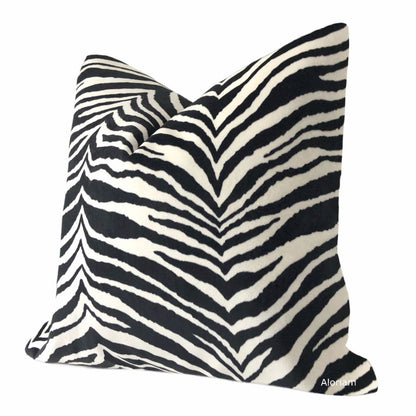 Zarah Black Cream Zebra Stripe Velvet Pillow Cover v - Aloriam