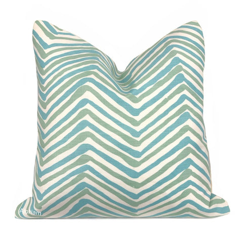 Zig Zag Aqua Turquoise Chevron Pillow Cover (Quadrille Alan Campbell fabric) - Aloriam