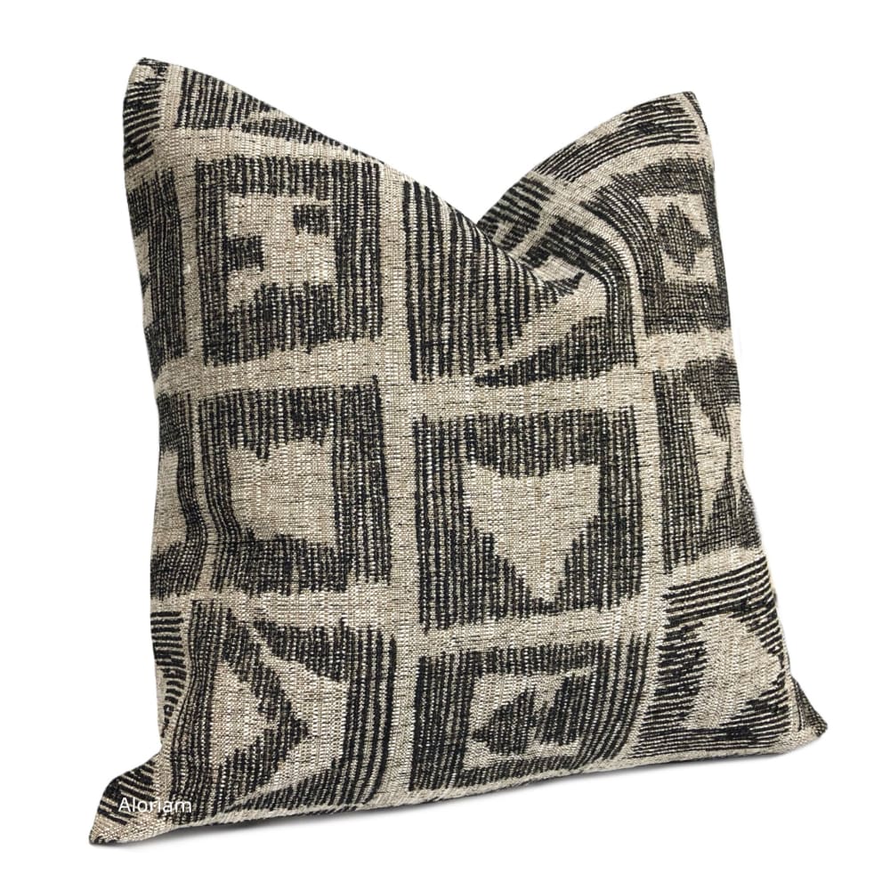 Zulu Black Brown Ethnic Blocks Pillow Cover - Aloriam