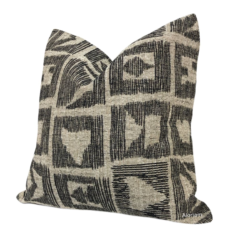 Zulu Black Brown Ethnic Blocks Pillow Cover - Aloriam