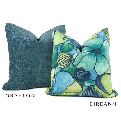 Eireann Modern Floral Green Blue Lime Pillow Cover