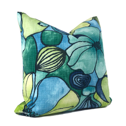 Eireann Modern Floral Green Blue Lime Pillow Cover