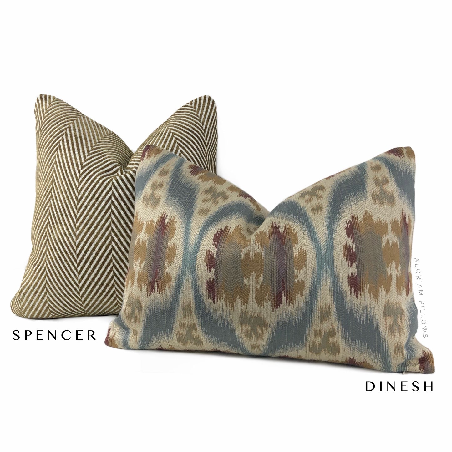 Dinesh Ikat Ethnic Motif Slate Blue Tan Beige Brown Pillow Cover (Kravet 32548.516 fabric)