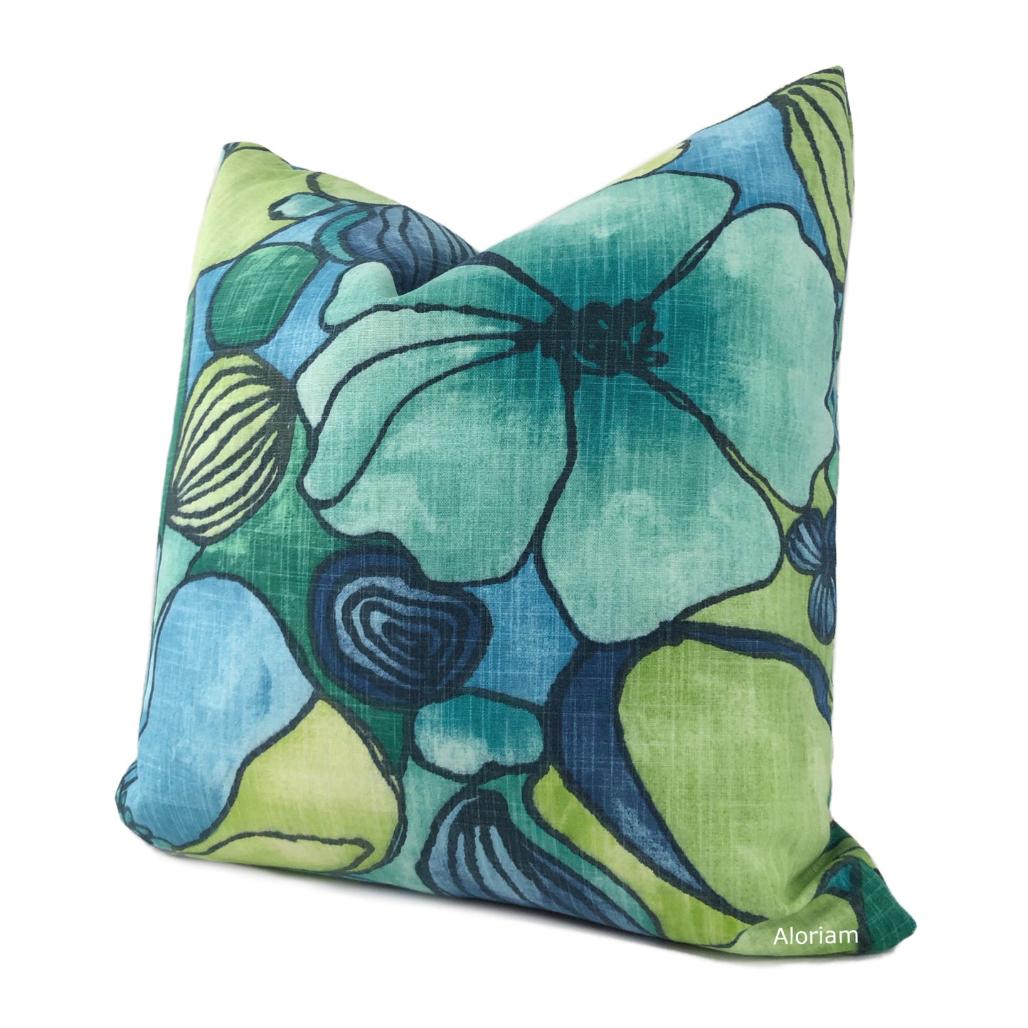 Eireann Modern Floral Green Blue Lime Pillow Cover