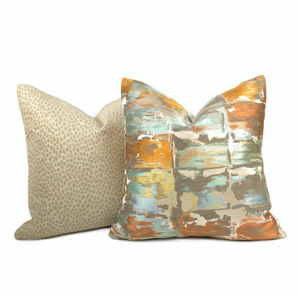 Robert Allen Beacon Hill Annina Mandarin Modern Abstract Silk Linen Pillow Cover by Aloriam