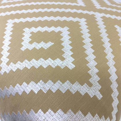 Agamemnon Embroidered Pearl White on Tan Greek Key Maze Pillow Cover Cushion Pillow Case Euro Sham 16x16 18x18 20x20 22x22 24x24 26x26 28x28 Lumbar Pillow 12x18 12x20 12x24 14x20 16x26 by Aloriam