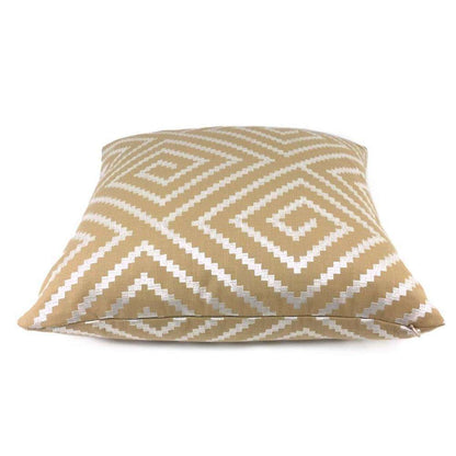 Embroidered Pearl White on Tan Greek Key Maze Throw Pillow 16x16 18x18 20x20 22x22