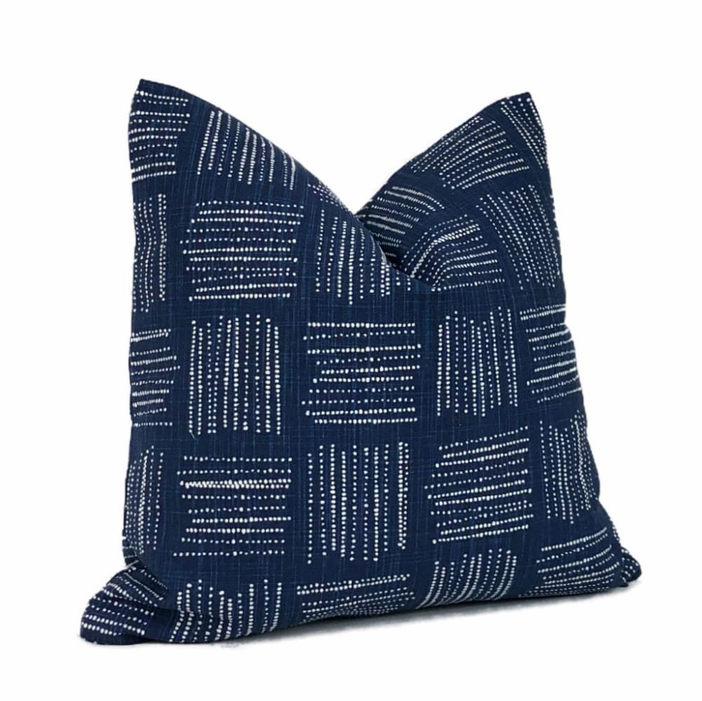 Akino Navy Blue White Crosshatch Blocks Pillow Cover - Aloriam