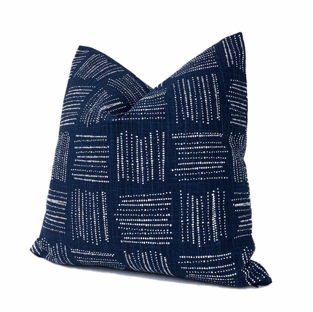 Akino Navy Blue White Crosshatch Blocks Pillow Cover - Aloriam