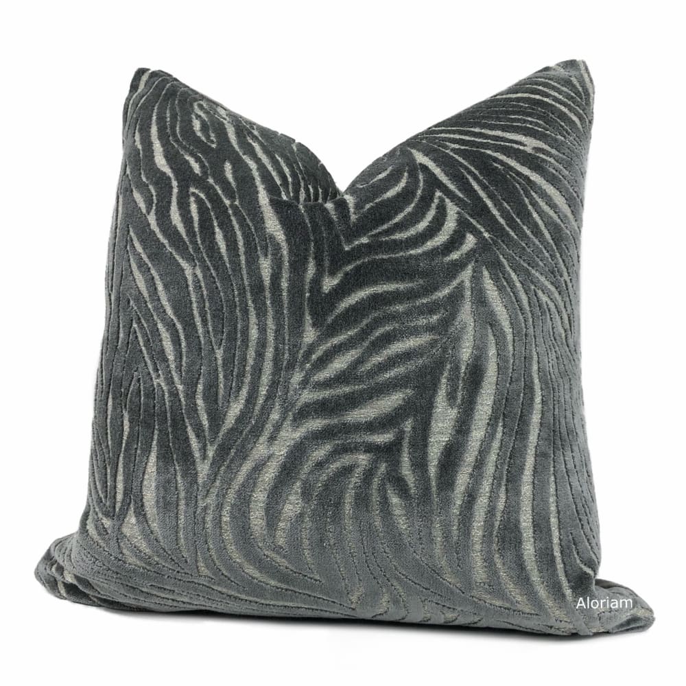 Alden Dark Gray Abstract Cut Velvet Pillow Cover - Aloriam