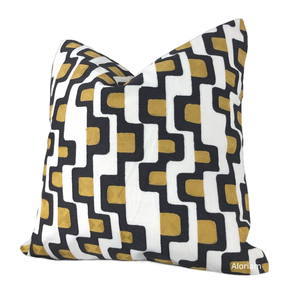 Aldo Black Gold White Mid-Century Modern Embroidered Pillow Cover - Aloriam