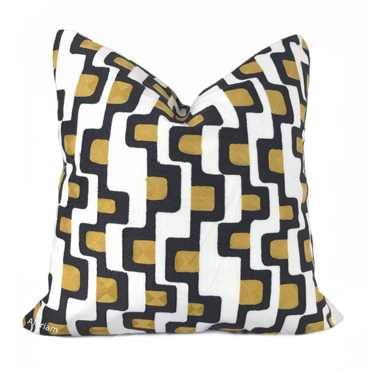 Aldo Black Gold White Mid-Century Modern Embroidered Pillow Cover - Aloriam