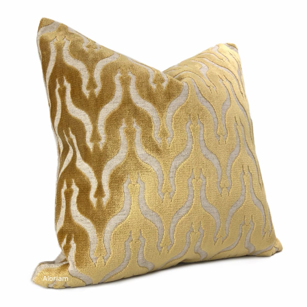 Alhambra Golden Brown Ogee Lattice Cut Velvet Pillow Cover - Aloriam