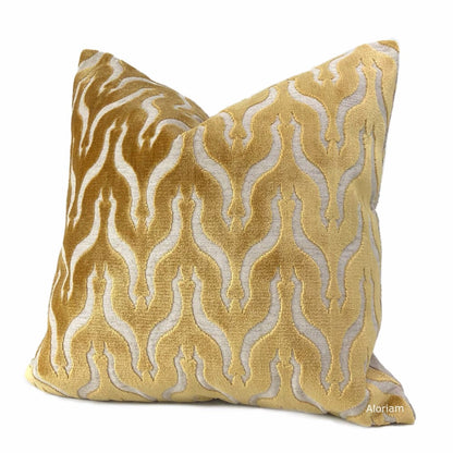 Alhambra Golden Brown Ogee Lattice Cut Velvet Pillow Cover - Aloriam