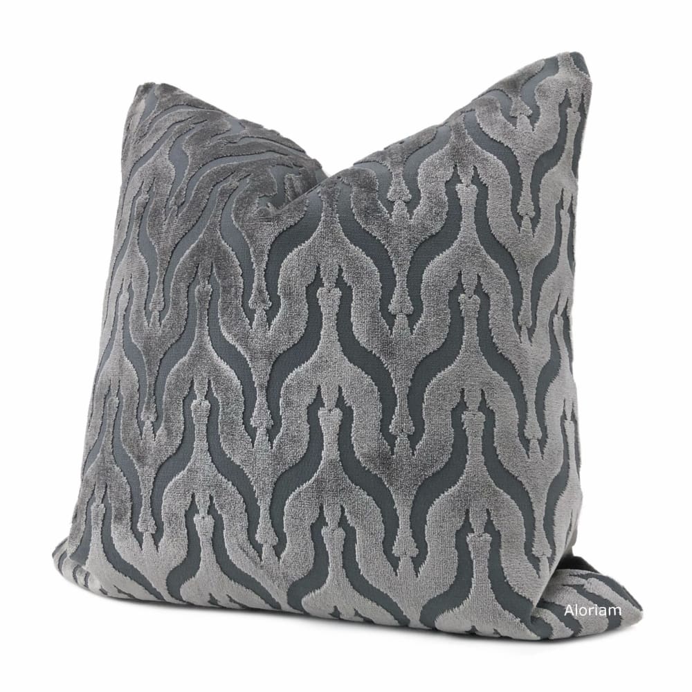 Alhambra Gray Ogee Lattice Cut Velvet Pillow Cover - Aloriam