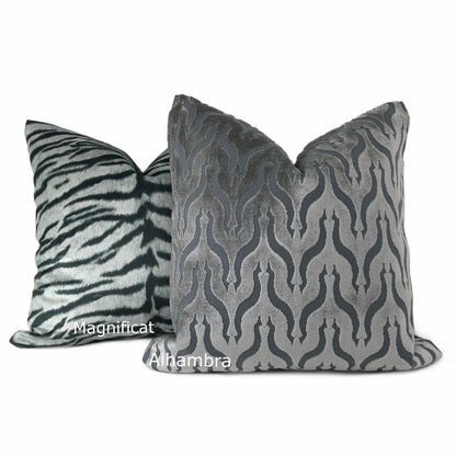 Alhambra Gray Ogee Lattice Cut Velvet Pillow Cover - Aloriam