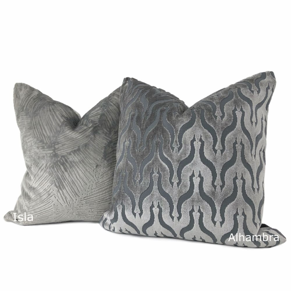 Alhambra Gray Ogee Lattice Cut Velvet Pillow Cover - Aloriam