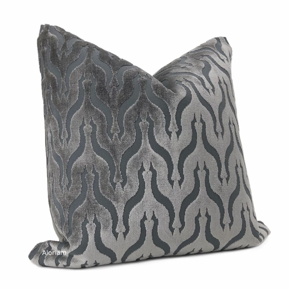 Alhambra Gray Ogee Lattice Cut Velvet Pillow Cover - Aloriam