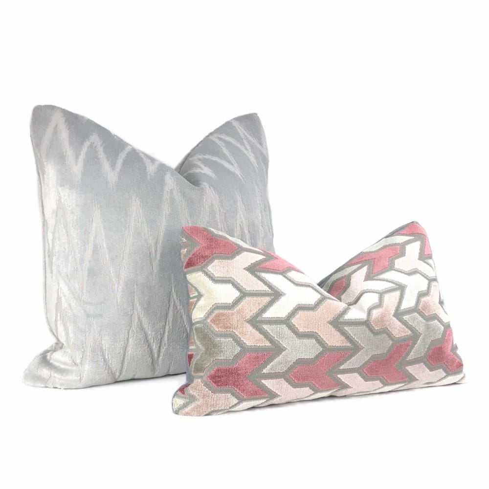 Altan Flame Stitch Chevron Light Gray Velvet Pillow Cover - Aloriam