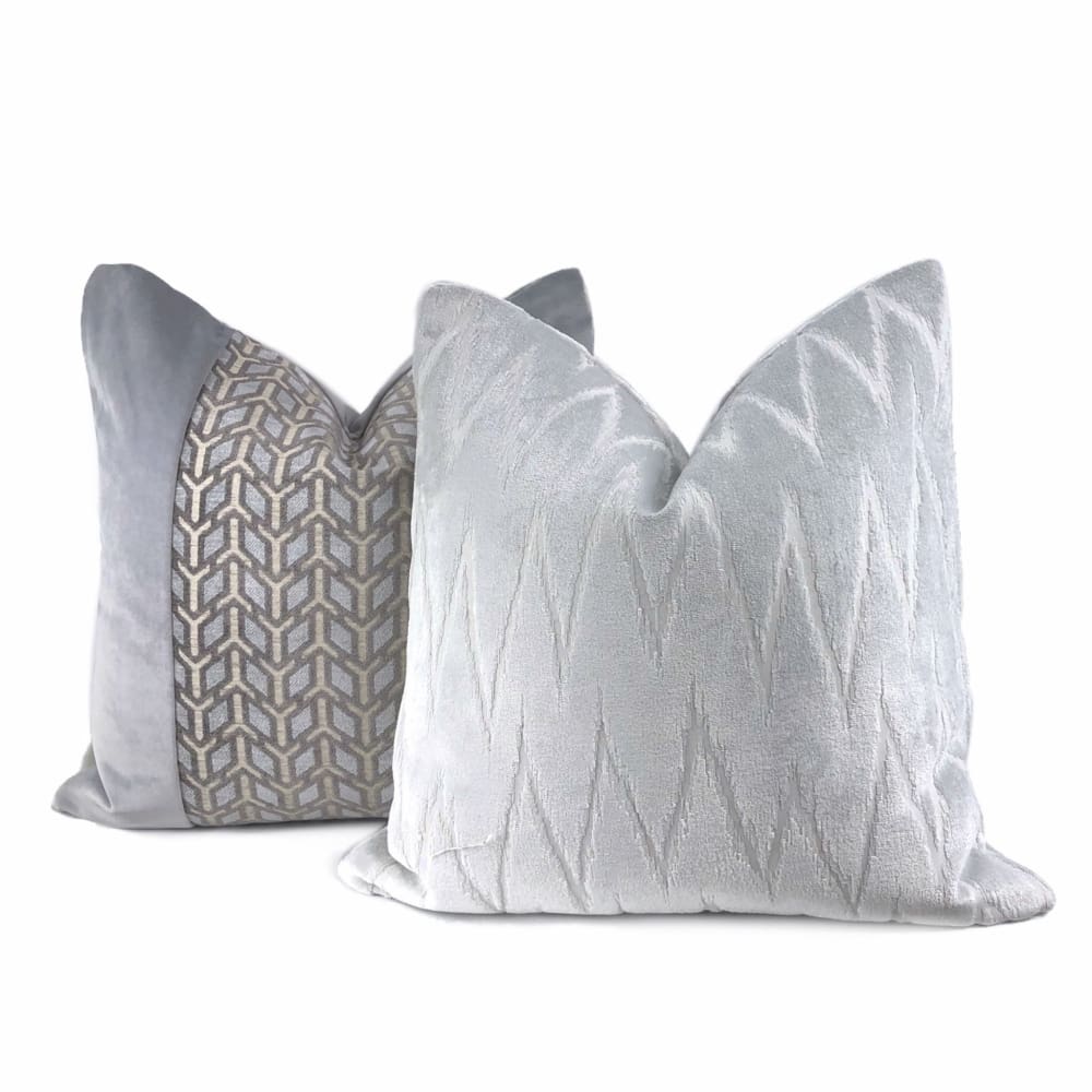 Altan Flame Stitch Chevron Light Gray Velvet Pillow Cover - Aloriam