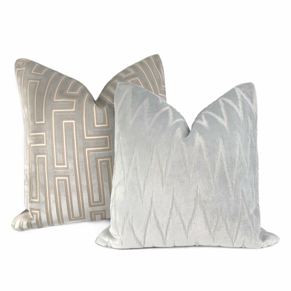 Altan Flame Stitch Chevron Light Gray Velvet Pillow Cover - Aloriam