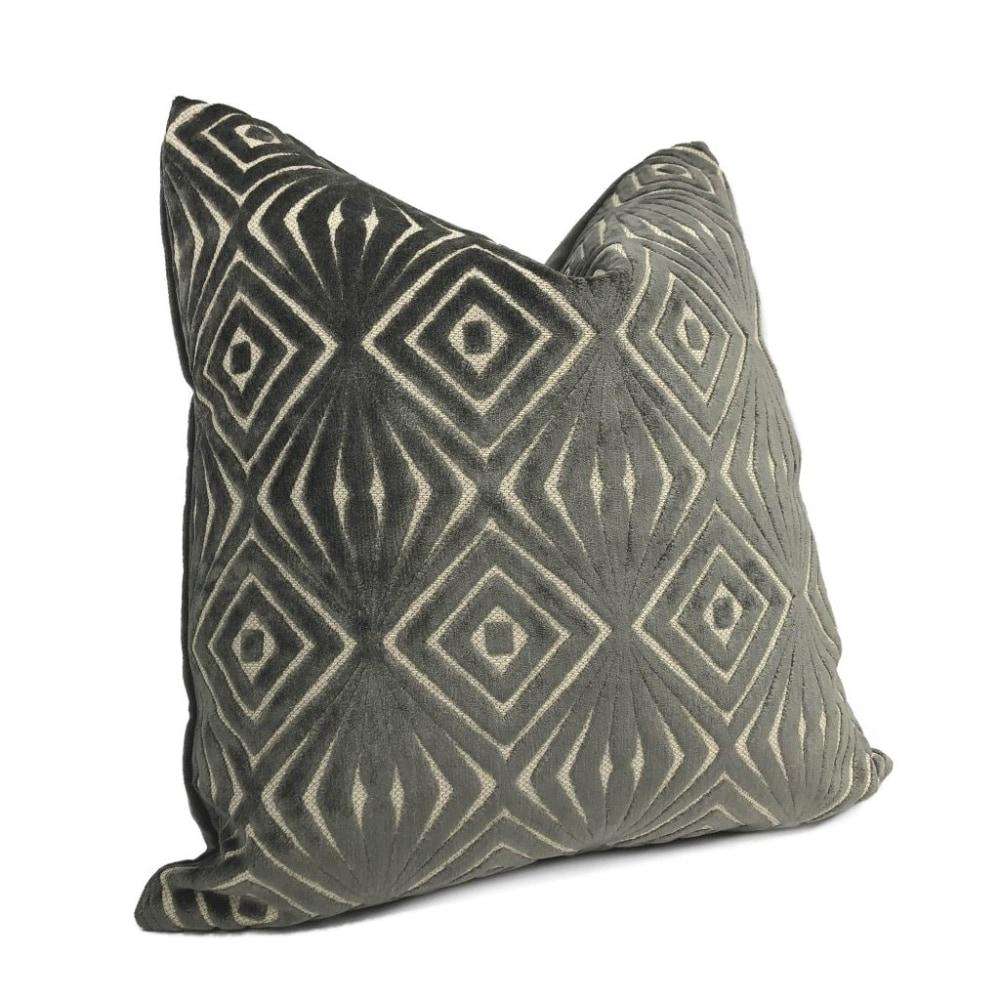 Antoni Seal Gray Geometric Cut Velvet Pillow Case Euro Sham 24x24 26x26 28x28