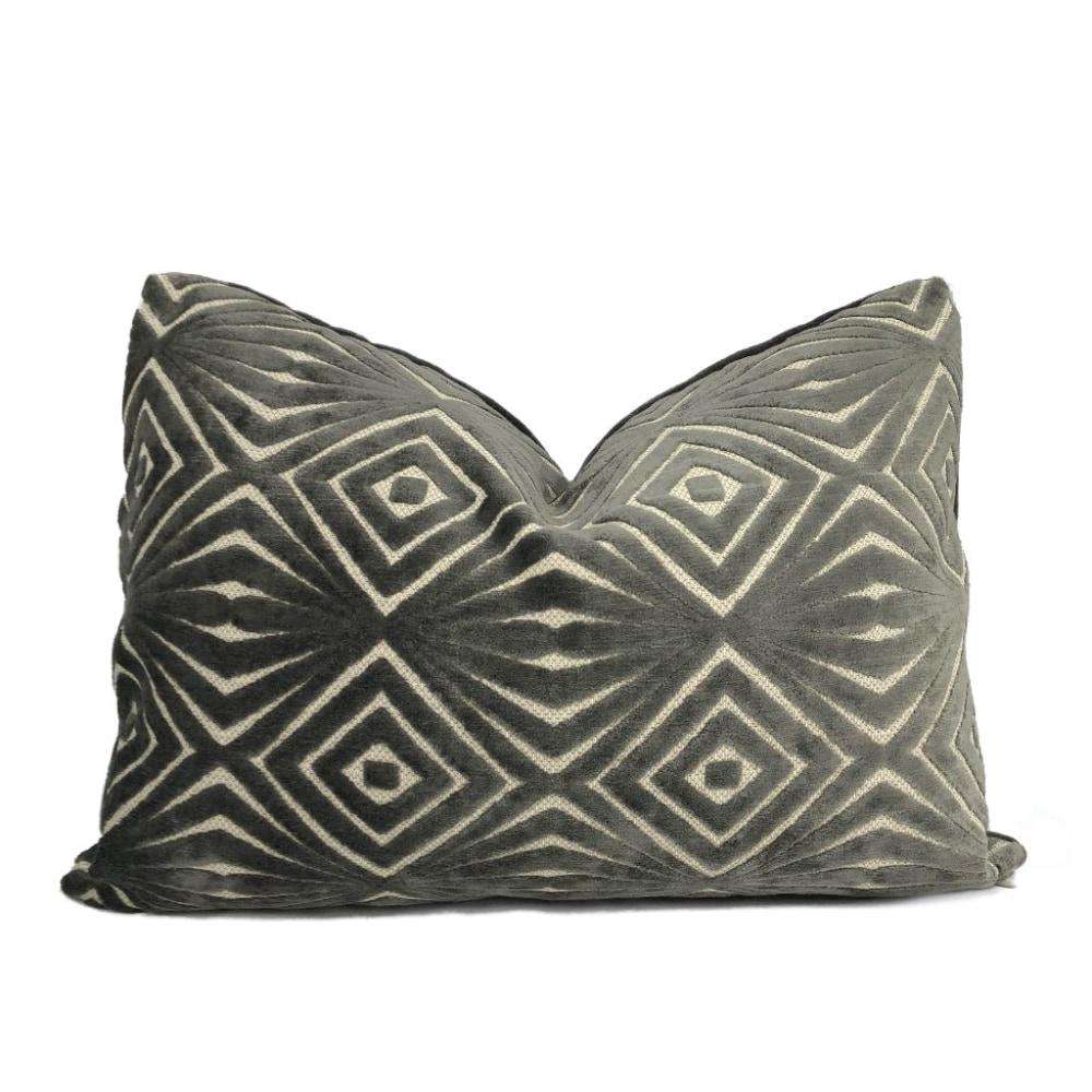 Antoni Seal Gray Geometric Cut Velvet Lumbar Pillow 12x18 12x20 12x24 14x20 16x26