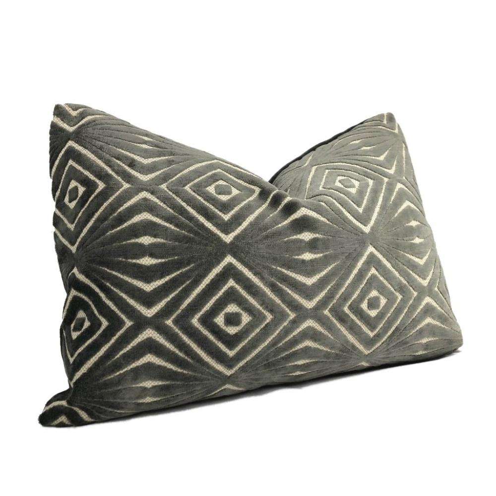 Antoni Seal Gray Geometric Cut Velvet Cushion 16x16 18x18 20x20 22x22 24x24 26x26 28x28