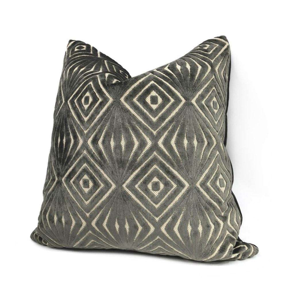 Antoni Seal Gray Geometric Cut Velvet Pillow Cover