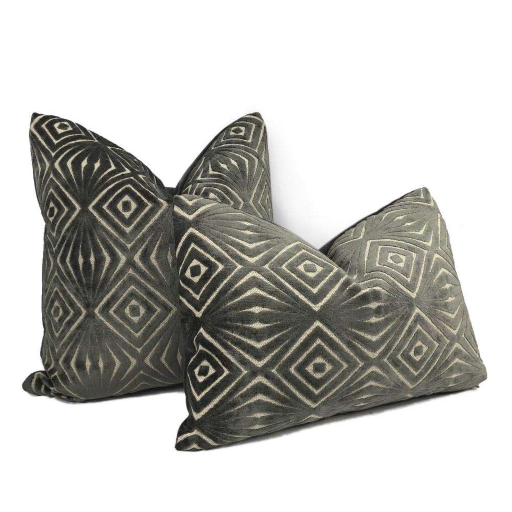 Antoni Seal Gray Geometric Cut Velvet Pillow Cover