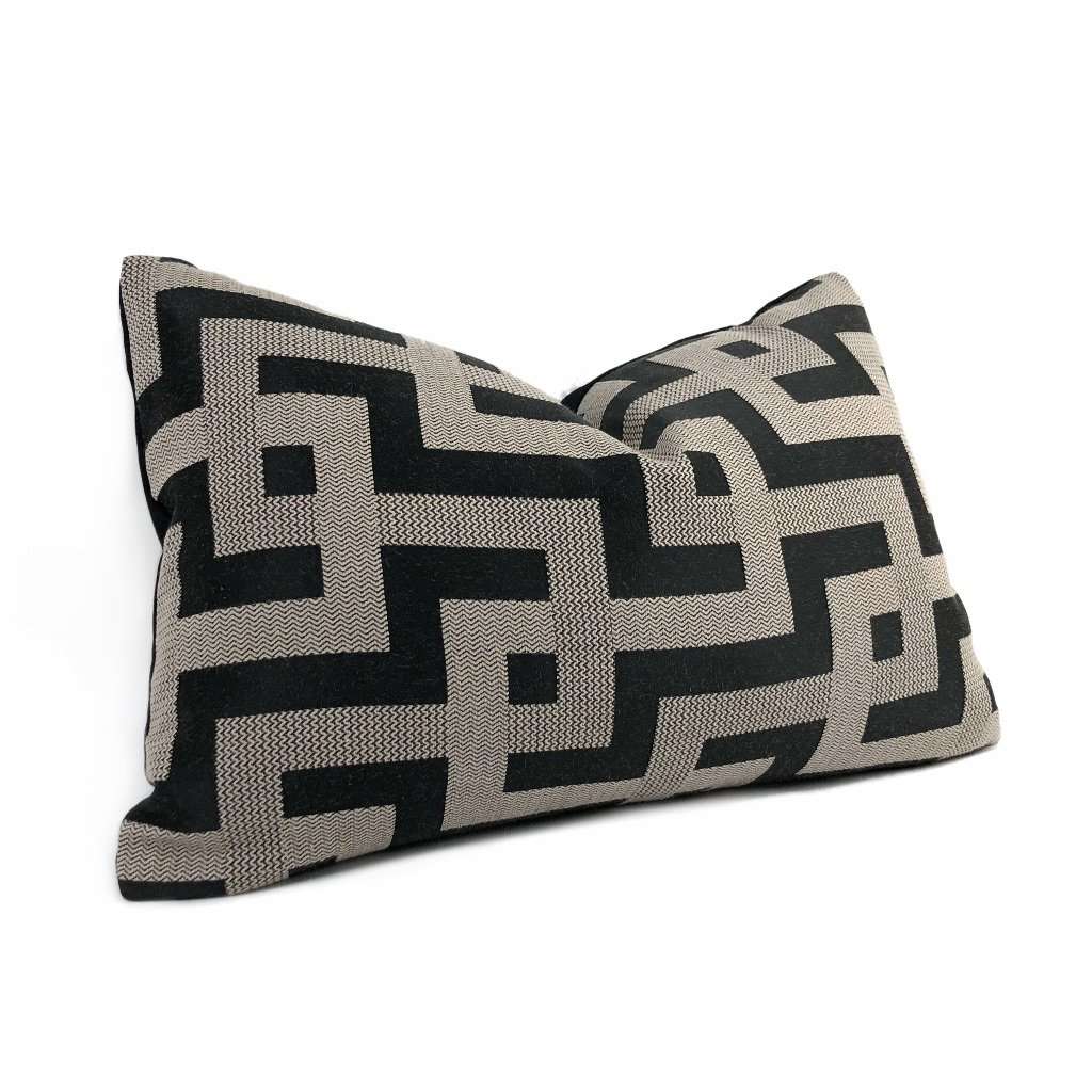 Argos Black & Taupe Greek Key Maze Fretwork Geometric Pillow Cover Cushion Pillow Case Euro Sham 16x16 18x18 20x20 22x22 24x24 26x26 28x28 Lumbar Pillow 12x18 12x20 12x24 14x20 16x26 by Aloriam