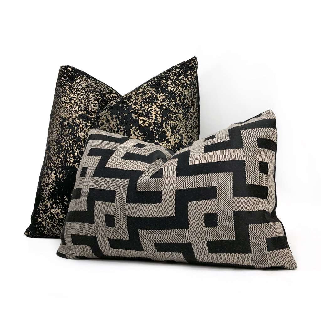 Argos Black & Taupe Greek Key Maze Fretwork Geometric Pillow Cover Cushion Pillow Case Euro Sham 16x16 18x18 20x20 22x22 24x24 26x26 28x28 Lumbar Pillow 12x18 12x20 12x24 14x20 16x26 by Aloriam