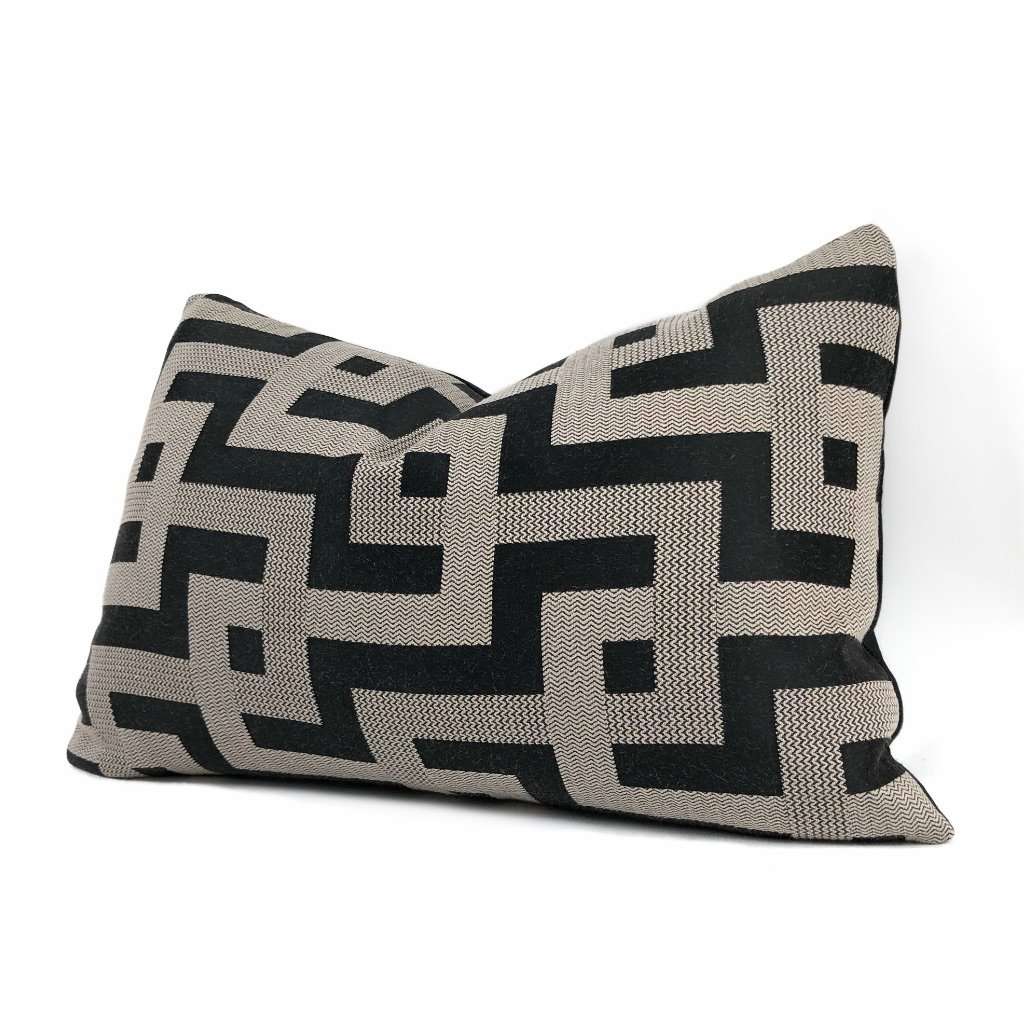 Argos Black & Taupe Greek Key Maze Fretwork Geometric Pillow Cover Cushion Pillow Case Euro Sham 16x16 18x18 20x20 22x22 24x24 26x26 28x28 Lumbar Pillow 12x18 12x20 12x24 14x20 16x26 by Aloriam