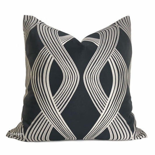 Aria Charcoal & Silver Modern Ribbon Twist Pillow Cover - Aloriam