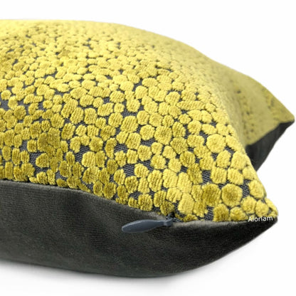 Ascott Chartreuse Gray Abstract Cut Velvet Dots Pillow Cover - Aloriam