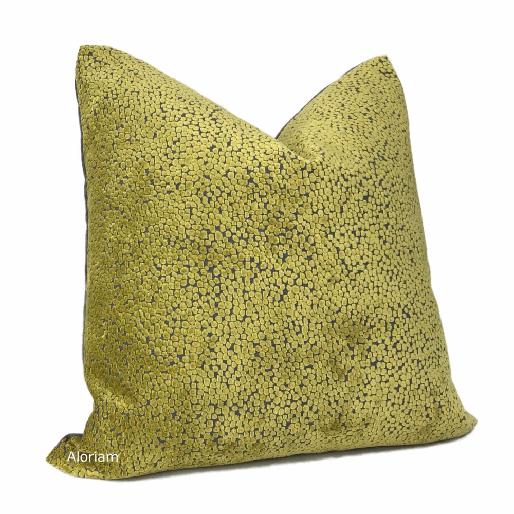 Ascott Chartreuse Gray Abstract Cut Velvet Dots Pillow Cover - Aloriam