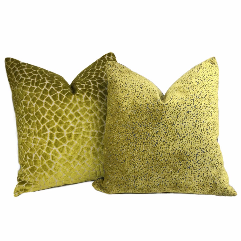 Ascott Chartreuse Gray Abstract Cut Velvet Dots Pillow Cover - Aloriam