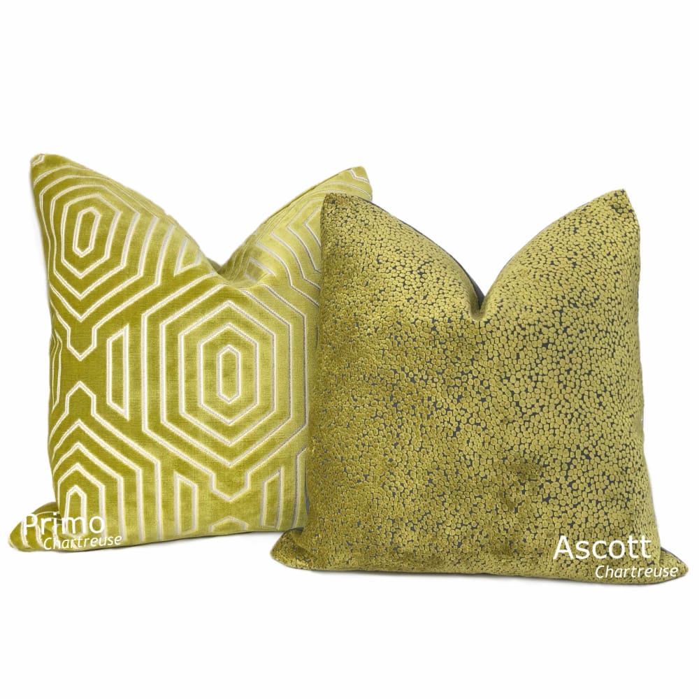 Ascott Chartreuse Gray Abstract Cut Velvet Dots Pillow Cover - Aloriam