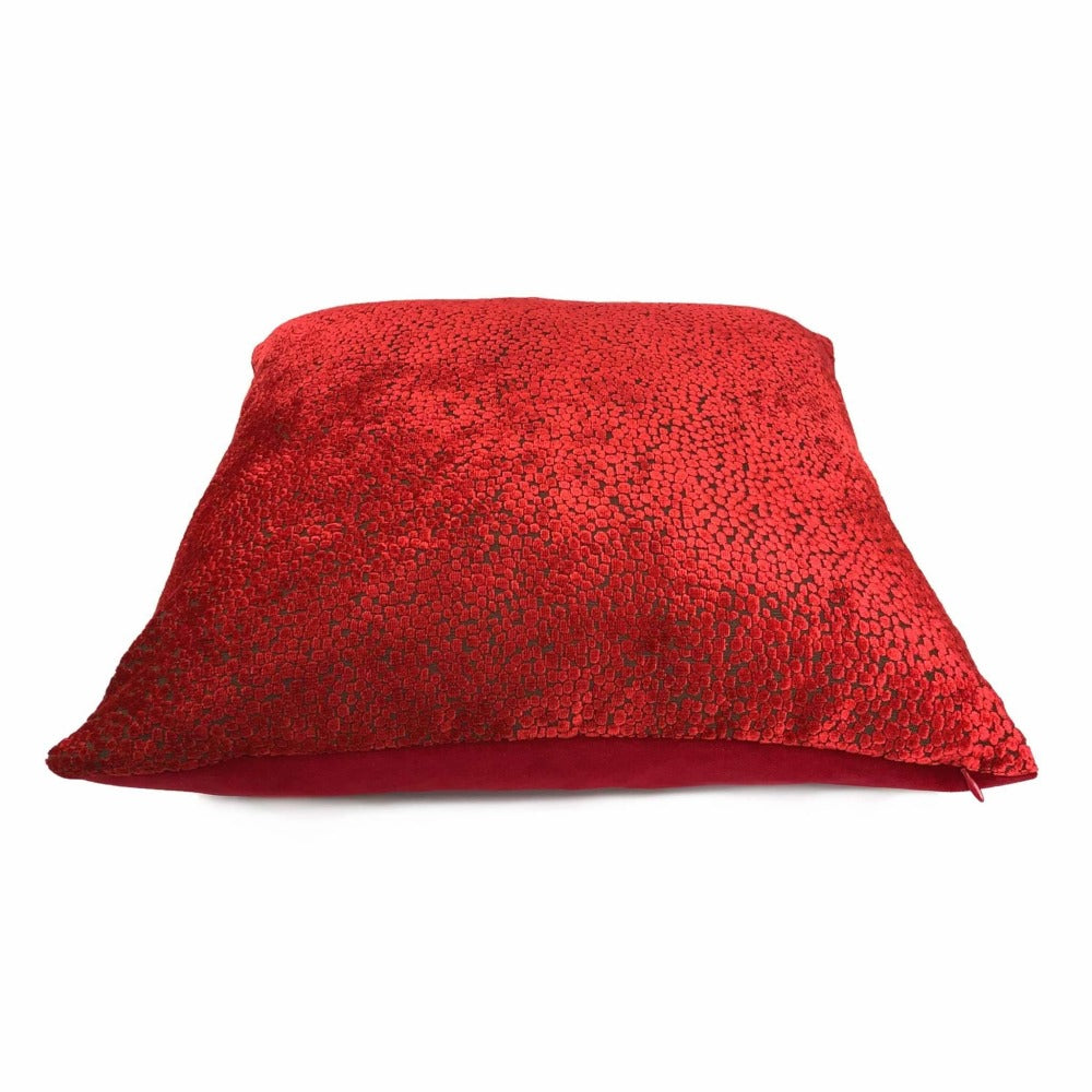 Christmas Red Abstract Cut Velvet Dots Pillow Euro Sham 26x26