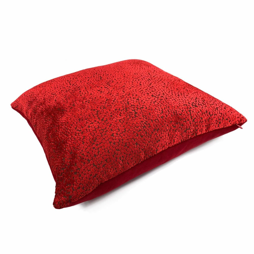 Christmas Red Abstract Cut Velvet Dots Lumbar Pillow 16x26