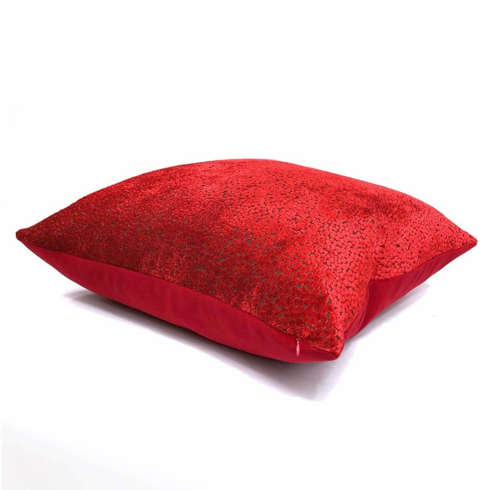 Christmas Red Abstract Cut Velvet Dots Lumbar Pillow 12x24