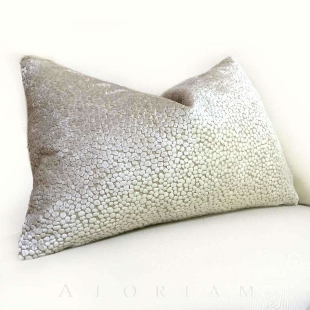 Designer Abstract Cut Velvet Dots Natural Cream Velvet Pillow Cover