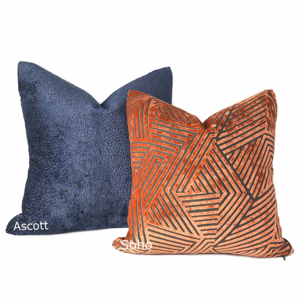 Ascott Navy Blue Abstract Cut Velvet Dots Pillow Cover - Aloriam