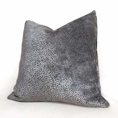 Pewter Gray Abstract Cut Velvet Dots Lumbar Pillow Cover 16x26