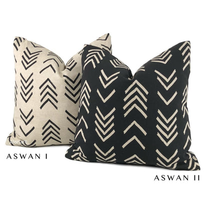 Aswan II Black Beige Tribal Arrow Print Pillow Cover - Aloriam