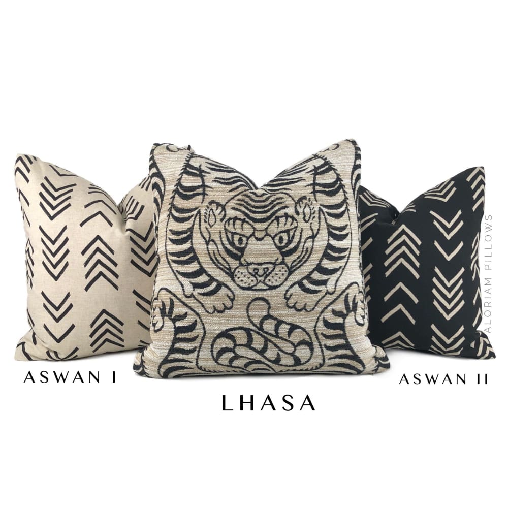 Aswan II Black Beige Tribal Arrow Print Pillow Cover - Aloriam