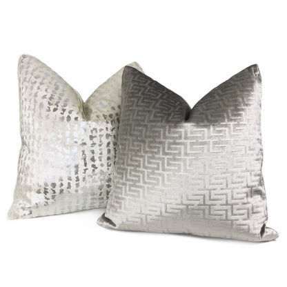 Athena Gray Stone Greek Key Velvet Pillow Cover - Aloriam