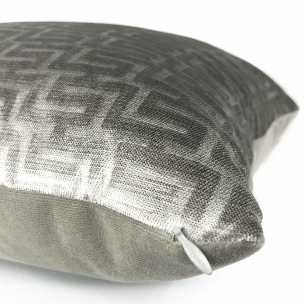 Athena Gray Stone Greek Key Velvet Pillow Cover - Aloriam